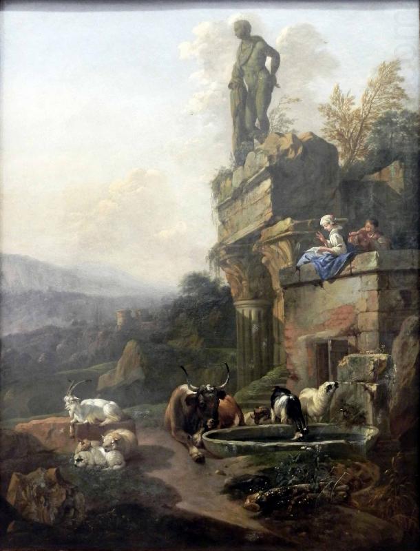 Johann Heinrich Roos Landschaft mit Tempelruine in Abendstimmung china oil painting image